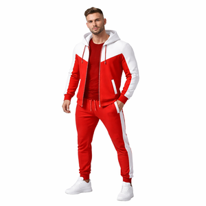 New Design Custom Men Tracksuit Red <b>White</b> Hoodie and Jogger Set Sportswear Training Suit Comfortable Gym Wear Wholesale - Product Image 4