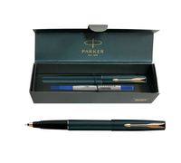Stylo Roller Parker Frontier, lot de 3, modèle P41, finition dorée, encre bleue, finition mate, corps en acier noir, écriture fluide de qualité supérieure