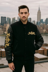 Chaqueta Varsity Negra Letterman Billionaire Team con Cuello Alto, Estilo Urbano, Transpirable y Resistente al Viento, Logotipo Frontal - Product Image 6