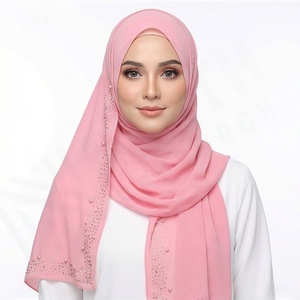 Hijab en Chiffon Lourd Uni de Haute Qualité avec Perles et Pierres, Foulard en Cristal Diamant, Doux, Respirant, Premium, Tendance et Élégant - Product Image 2