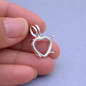 925 Sterling Silver Heart Shape 10mm Prong Pendant Setting Pre Notched Faceted Stone Semi Mount Jewelry - Product Image 1