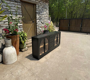 Vintage Luxury Pine Wood Glass Door <b>Cabinet</b> Durable Storage for Living Room. - Product Image 1