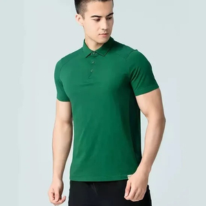 เสื้อโปโลผู้ชายทรงเข้ารูป สีเขียวล้วน แขนสั้น ผ้าถักลำลอง ความยาวปกติ - Product Image 1
