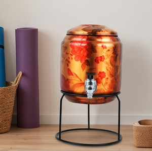 Fontaine à eau artisanale en cuivre avec couvercle en cuivre et motif floral, distributeur d'eau pour usage domestique - Product Image 3