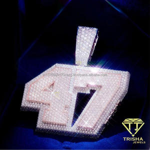 Elegant 47 <b>Number</b> Pendant With Lab grown Diamond Brilliant Stone Detailing Contemporary Hip Hop Statement Jewelry For Wholesale - Product Image 1