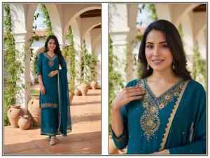 Ensemble salwar en georgette élégant et stylé avec pantalon palazzo pour les fêtes et les mariages, costume pour femme au meilleur prix. - Product Image 5