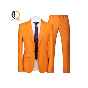 Costume d'affaires orange pour homme, coupe ajustée, simple boutonnage, col à revers, mélange polyester-laine, infroissable - Product Image 1