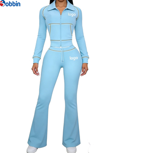 Top Selling Women <b>Tracksuits</b> Winter Fashion New Women's Jacket Pant Flare Pants Contrast Trim Zipper Matching Set for Streetwear - Product Image 1