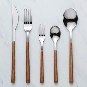Ensemble de couverts en acier inoxydable avec manche en bois de style artisanal, cuillère, fourchette, couteau pour restaurant, hôtel et usage domestique - Product Image 5