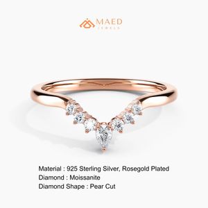Anillo de compromiso en forma de V con moissanita talla marquesa de plata de ley chapada en oro rosa para mujer, de lujo, estilo nupcial gujarati - Product Image 6