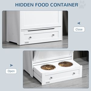 Mobiletto Bianco per Alimenti per Animali Domestici con Ciotole Rialzate e Contenitore per Acqua - Elegante Arredo Soggiorno - Product Image 5