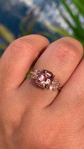 Women's Morganite Ring With Marquise Cut Diamonds Prong Setting Romantic Flower Style Engagement Ring - Product Image 3