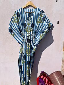 Vestido Kaftan de Algodón con Estampado Floral: Ropa Informal India Estilo Maxi - Product Image 4