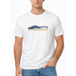 Camiseta Clásica Blanca Informal de Algodón para Hombre |   Ropa Urbana con Estampado Artístico de Playa y Olas |   Fabricante de Logotipos Personalizados - Product Image 1