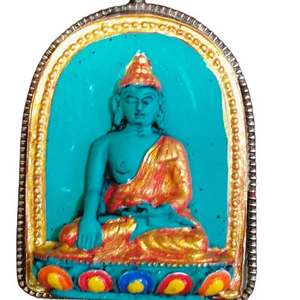 Pendentifs en alliage de cuivre vert plaqué argent avec statue de Bouddha turquoise pour cadeau de bouddhisme tibétain - Product Image 3