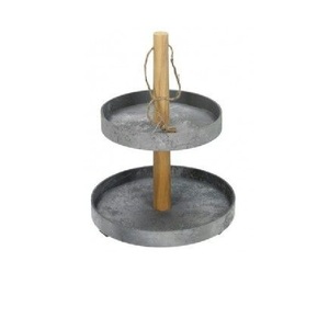 Support à gâteau à 2 niveaux en métal galvanisé avec poignée en bois, style ferme, plateau de présentation de desserts pour fêtes et décoration intérieure - Product Image 1