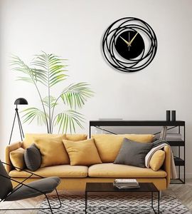 <b>Modern</b> Black Metal Abstract Circular <b>Wall</b> <b>Clock</b> with Gold Hands Contemporary Decorative Round Silent <b>Wall</b> <b>Clock</b> for Living Room - Product Image 6