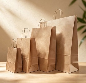 Sac en papier kraft personnalisé OEM avec impression dorée, poignée en corde de coton, cordon de serrage, sac de transport de luxe haut de gamme avec estampage à chaud pour cadeaux et artisanat - Product Image 6
