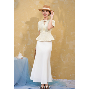 Jupe longue sirène élégante blanche taille haute pour femme, style moderne et confortable, respirante, idéale pour le bureau ou les occasions décontractées, en Spandex/Polyester - Product Image 1