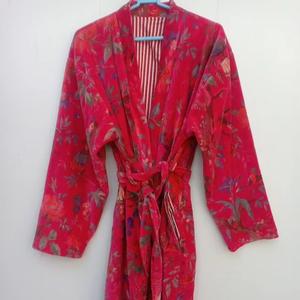 Bata Kimono con Estampado de Dibujos Animados para Mujer, Suave y Transpirable, 100% Algodón, Camisón de Verano Hecho a Mano, Cuello en V, Cintura Elástica, Largo Completo - Product Image 1
