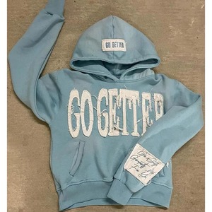 เสื้อสเวตเชิ้ตมีฮู้ด Go Getter สีฟ้าอ่อน พิมพ์ลายตัวอักษรแบบแอพพลิเค ยูนิเซ็กส์ ทรงโอเวอร์ไซส์ สวมใส่สบายๆ สำหรับฤดูใบไม้ร่วง - Product Image 1