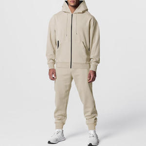 Survêtement à capuche pour homme, fermeture éclair intégrale, couleur unie, sweat-shirt et pantalon de jogging en coton, vêtements décontractés d'automne avec poches latérales, coupe classique - Product Image 6