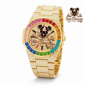 Montre pour homme en acier inoxydable avec cadran en moissanite et bracelet en métal poli, lunette contemporaine - Product Image 2