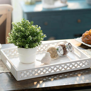 Bandeja de madera MDF blanca moderna con asas Bandeja de servicio decorativa para exhibición de sala de estar Mesa de comedor o mesa de centro Uso - Product Image 2