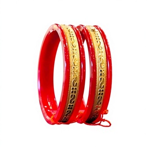 Authentic 22K Solid Gold Pola <b>Bangles</b> for Women Traditional Red Coral Gold Plated Jewelry <b>Set</b> for Ethnic Wedding Wear - Product Image 1
