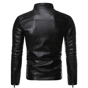 High Quality Men Leather Biker <b>Jacket</b> Stand Collar Zip Up Motorcycle Style Casual <b>Jacket</b> <b>with</b> Multiple <b>Zipper</b> <b>Pockets</b> - Product Image 2