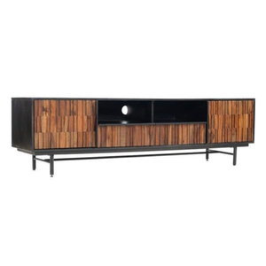Meuble TV moderne de style mid-century avec portes en panneaux de bois et armoire de rangement à cadre métallique pour salon, meuble à poser au sol - Product Image 3