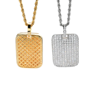 Mens Hip Hop Rhinestone Square Pendant Necklace <b>Iced</b> <b>Out</b> Bling Gold Silver Plated Crystal <b>Chain</b> Streetwear Moissanite Jewelry - Product Image 6