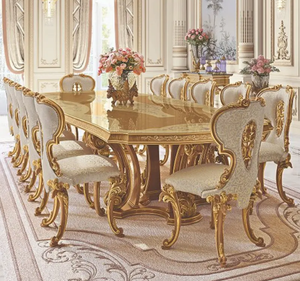 Juego de Comedor de Madera de Teca Sólida Dorada de Lujo, Estilo Europeo Clásico Tallado, para Uso en Hoteles, Hecho en Indonesia - Product Image 1