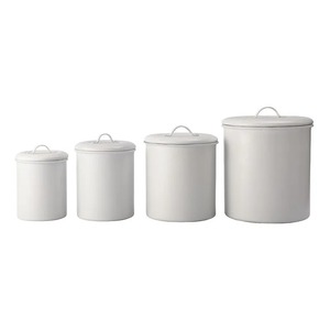 White Metal Cylinder <b>Storage</b> <b>Container</b> Metal Lid <b>Stackable</b> Handcrafted Vintage Design for Kitchen Food Freshness Preservation - Product Image 3