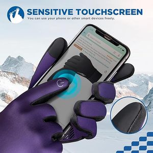 Gants de ski violets à doigts complets, isolés thermiquement, en néoprène, pour l'hiver, unisexes, à enfiler - Product Image 4