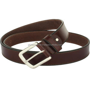 Cinturón Casual de Cuero Genuino Grueso Marrón Hecho a Mano de Calidad de Exportación para Hombre con Hebilla Ajustable de Latón de Una Sola Punta - Product Image 2