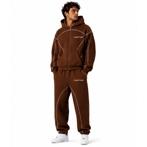 Men Fleece <b>Full</b> <b>Zip</b> <b>Hoodie</b> Tracksuit Set Cuffed Jogger Trousers Relaxed Fit Casual Winter Two Piece Lounge Outfit - Product Image 1