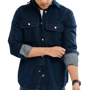 Chemises en jean imprimées style western pour hommes grandes tailles, chemises en coton tricoté à manches longues, chemises de style western pour hommes en gros - Product Image 1