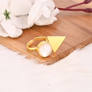 Natural <b>Crystal</b> and Mother of Pearl Tablet Stylish <b>Ring</b> Handmade Gemstone Jewelry for Women - Product Image 5