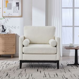 Poltrona singola moderna in stile farmhouse da 35,4 pollici di larghezza, con gambe nere e base in legno, ideale per la lettura nel soggiorno - Product Image 2