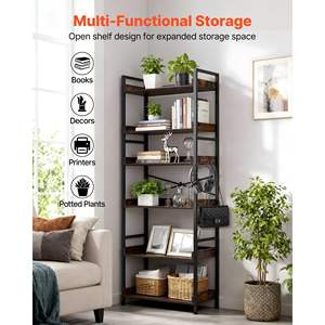 Industrial 6-Tier Vintage Ladder <b>Shelf</b> <b>Rustics</b> Brown Metal Frame Book Organizer Open <b>Shelves</b> for Living Bookcases Bookshelves - Product Image 2