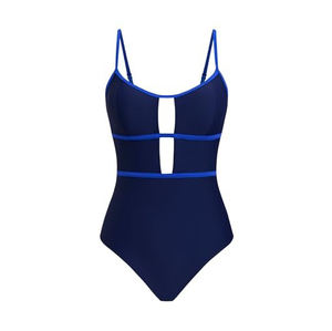 Maillot de bain une pièce imprimé floral bleu marine fait main, coupe échancrée, écoresponsable et à séchage rapide pour femme - Product Image 5