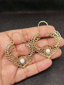 New Arrival Women's Gold Plated Flower Pattern Dangle Earrings Elegant Brass Jewelry Natural White Moonstone - Product Image 2