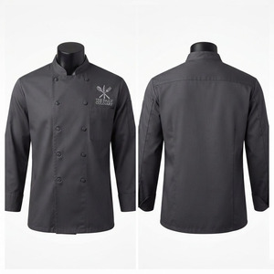 เสื้อเชฟผู้ชาย พรีเมียม ผ้าโพลีคอตตอนทวิล 220 GSM แขนยาว กระดุมสองแถว คอจีน ปักโลโก้ตามสั่ง ชุดทำงาน - Product Image 1