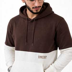 Men's Vintage Winter Brown <b>White</b> Color Block Hoodie Pullover <b>Sweatshirt</b> with Front Pocket Digital Printing - Product Image 6