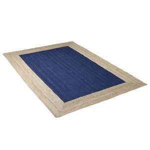 Tapis rectangulaire en jute, couleur unie, tressé, à tissage plat, antidérapant, moderne, pour salon, avec envers en caoutchouc, nettoyage localisé, poils fins - Product Image 1