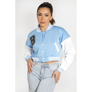 Women's Casual Solid Varsity Jacket Stand Collar Long Sleeves Cotton Filled <b>Wool</b> Lined Breathable Winter Wear Varsity Jacket - Product Image 1