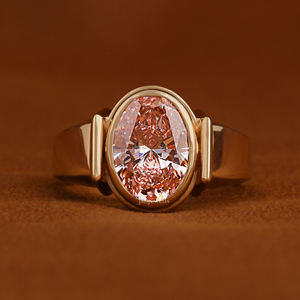 Anillo de Diamante Cultivado en Laboratorio con Corte Ovalado para Hombre, Oro Rosa de 14K, Engaste en Bisel, Anillo de Diamante Personalizado de Lujo para Hombre, Proveedor de Joyería Fina - Product Image 1