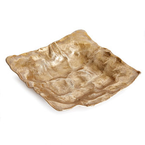 Bandeja Decorativa Antigua con Base Dorada |   Frutero Metálico Moderno con Borde Ondulado y Centro de Mesa - Product Image 4