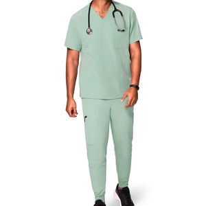 Tenues médicales d'hôpital pour hommes en polyester et élasthanne, uniformes personnalisés confortables à manches courtes pour infirmiers - Product Image 1